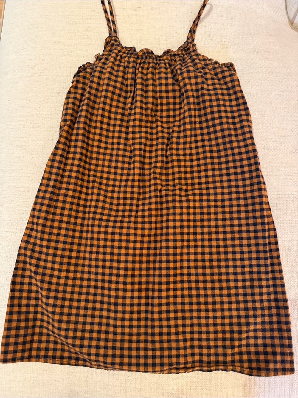 Zara Black and Tan Gingham Spaghetti-Strap Dress
